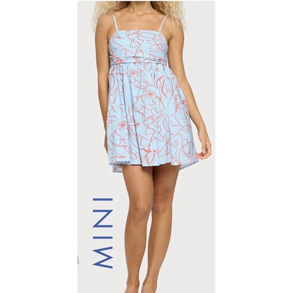 Meet me in Santorini Dreams Short Dress Abstract Asymmetrical Sundress Bow Large